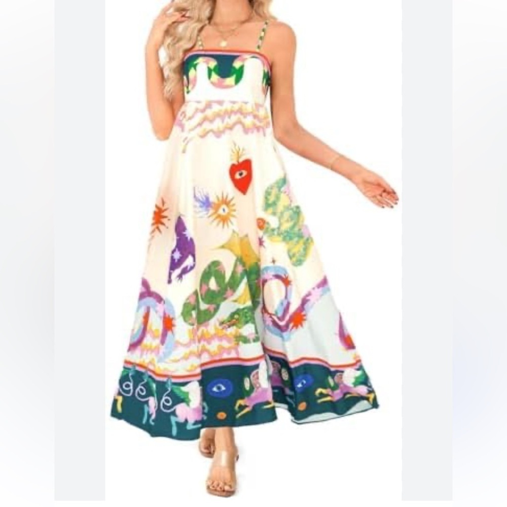 Eclectic Vibrant Statement Lightweight Maxi Sundress [M]